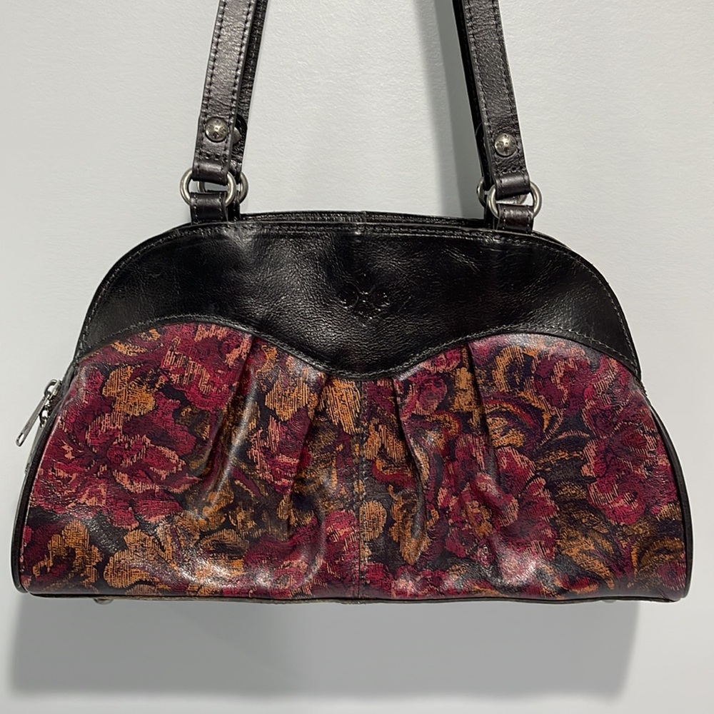 Patricia Nash Macellara Oval Leather Satchel Vintage Floral Brocade